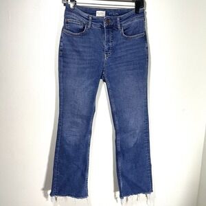 Pilcro Anthropologie Cropped Flare Jeans Women's 27 Raw Hem Stretch Blue Denim